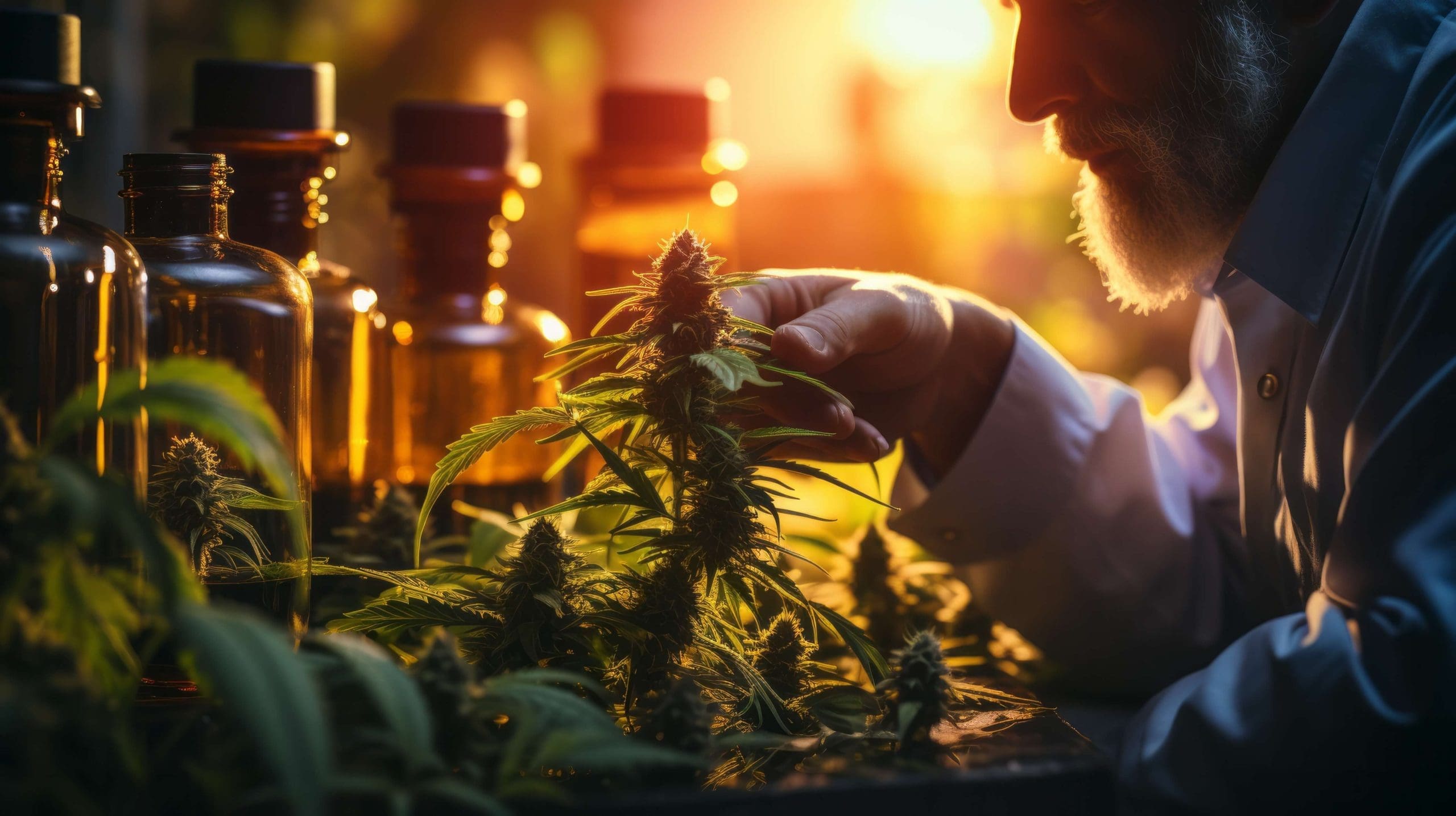 doctor checking cannabis plants