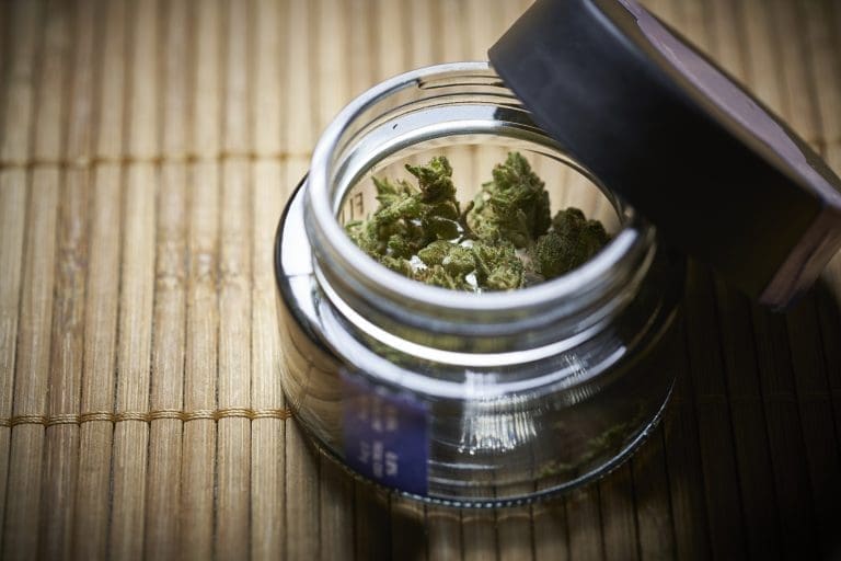 Marijuana Cannabis: In Glass Jar Bought From A Legal Dispensary Retail Store